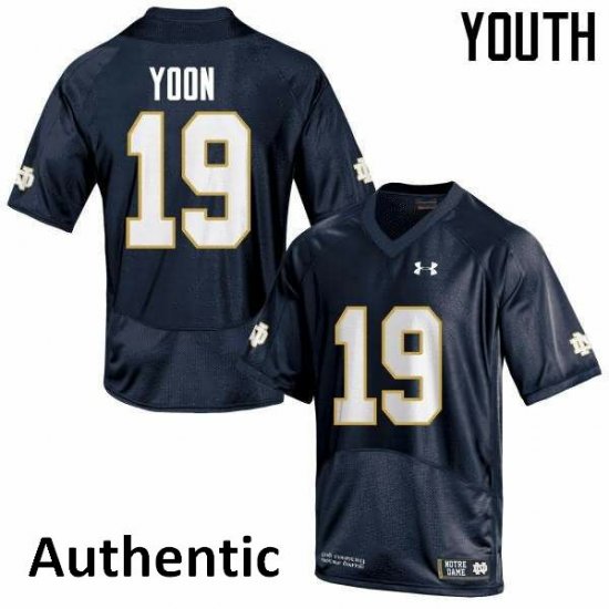 #19 Justin Yoon Notre Dame Fighting Irish Authentic Football Jersey -Youth Navy Blue