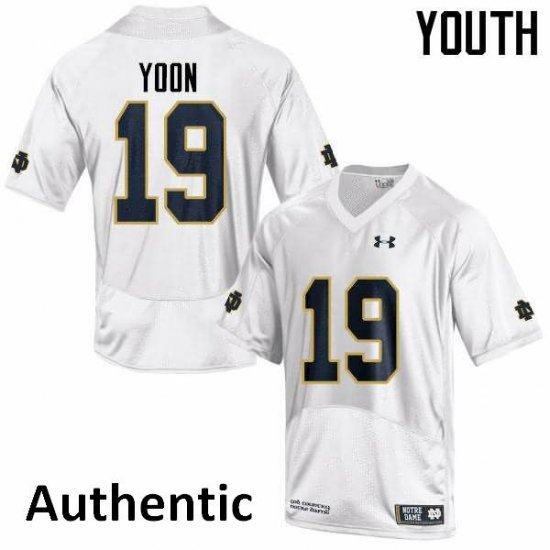 #19 Justin Yoon Notre Dame Fighting Irish Authentic Football Jersey -Youth White