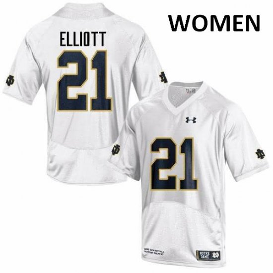 #21 Jalen Elliott Notre Dame Fighting Irish Game Football Jersey -Women White