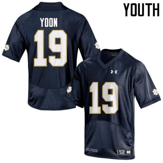 #19 Justin Yoon Notre Dame Fighting Irish Game Football Jersey -Youth Navy Blue