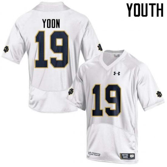 #19 Justin Yoon Notre Dame Fighting Irish Game Football Jersey -Youth White